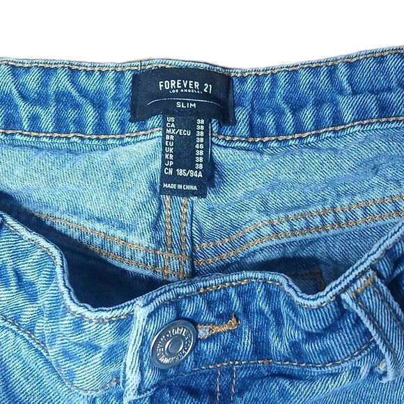 Vintage Y2K FOREVER 21 Men's Jeans 38 Waist Blue Distressed Denim Straight Leg - Picture 2 of 4